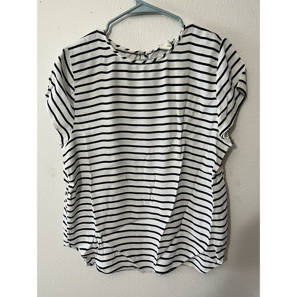 H&M Blouse Womens Medium Short Sleeve Pullover Striped Round Neck Black White 14 - Picture 1 of 5